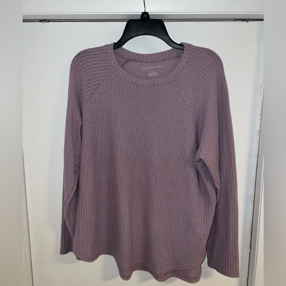Waffle Knit long sleeve shirt. Purple in color.